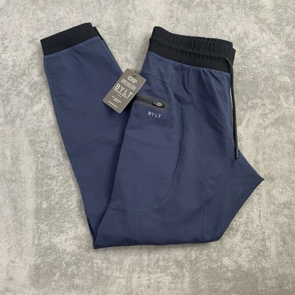 BYLT Elite Jogger Pants Mens Large Blue Stretch Zipper Pockets Premium Basics - Picture 1 of 14